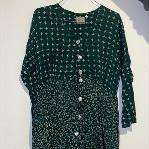 Green Mixed Print Dress